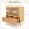 Giantex Bamboo 3-Drawer Storage Cabinet, Modern Nightstand with Reeded Tempered Glass Front, Anti-Tipping Kit, Non-Slip Foot Pads, End Table for Sofa Side Bedside Living Room, Entryway, Hallway