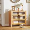 Giantex Bamboo 3-Drawer Storage Cabinet, Modern Nightstand with Reeded Tempered Glass Front, Anti-Tipping Kit, Non-Slip Foot Pads, End Table for Sofa Side Bedside Living Room, Entryway, Hallway