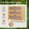 Giantex Bamboo 3-Drawer Storage Cabinet, Modern Nightstand with Reeded Tempered Glass Front, Anti-Tipping Kit, Non-Slip Foot Pads, End Table for Sofa Side Bedside Living Room, Entryway, Hallway