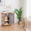 Giantex Bamboo Laundry Hamper Stand, Freestanding Laundry Organizer w/Removable Sliding Bag & 3-Tier Open Shelves, Multipurpose Utility Storage Cabinet for Bathroom, Living Room, Bedroom, Natural