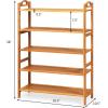 Giantex Bamboo Shoe Rack 5 Tier, Freestanding Shoe Rack with Two Rounded Handle for 15 Pairs, Entryway Standing Shoe Storage Organizer for Kitchen, Living Room, Entryway (5-Tier)(5-Tier)