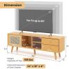 Giantex Bamboo TV Stand for 55 60 65 Inch TV, PE Rattan Entertainment Center with Sliding Doors, Drawers, Open Shelves, 5 Solid Wood Legs, 2 Cable Holes, TV Console Table for Living Room, Bedroom