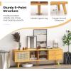 Giantex Bamboo TV Stand for 55 60 65 Inch TV, PE Rattan Entertainment Center with Sliding Doors, Drawers, Open Shelves, 5 Solid Wood Legs, 2 Cable Holes, TV Console Table for Living Room, Bedroom