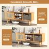 Giantex Bamboo TV Stand for TVs up to 55″, Mid Century Modern Entertainment Center w/ 3-Level Adjustable Shelf, PE Rattan, Tempered Glass Sliding Door, Media TV Console Table for Bedroom (Natural)(Natural)