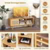 Giantex Bamboo TV Stand for TVs up to 55″, Mid Century Modern Entertainment Center w/ 3-Level Adjustable Shelf, PE Rattan, Tempered Glass Sliding Door, Media TV Console Table for Bedroom (Natural)(Natural)