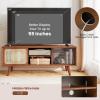 Giantex Bamboo TV Stand for TVs up to 55″, Mid Century Modern Entertainment Center w/ 3-Level Adjustable Shelf, PE Rattan, Tempered Glass Sliding Door, Media TV Console Table for Bedroom (Natural)(Walnut)