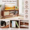 Giantex Bamboo TV Stand for TVs up to 55″, Mid Century Modern Entertainment Center w/ 3-Level Adjustable Shelf, PE Rattan, Tempered Glass Sliding Door, Media TV Console Table for Bedroom (Natural)(Walnut)