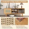 Giantex Bamboo TV Stand for TVs up to 55″, Mid Century Modern Entertainment Center w/ 3-Level Adjustable Shelf, PE Rattan, Tempered Glass Sliding Door, Media TV Console Table for Bedroom (Natural)(Natural)
