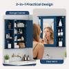 Giantex Bathroom Medicine Cabinet, Wall Mounted Bathroom Mirror Cabinet with Mirrored Door & 4 Interior Shelves, 6 Open Shelves, Mounting Hardware, Space-Saving Storage Cabinet, White(Blue)