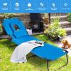 Giantex Beach Lounge Chair Chaise Lounge Chairs for Outside with Hole for Face,3 Adjustable Positions,Reclining Folding Lightweight Patio Lawn Chairs for Sunbathing Tanning Chair(1,Navy)(Navy)