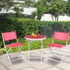 Giantex Bistro Table Set, 3 Piece Patio Bistro Set, Outdoor Folding Table and Chairs, Foldable Patio Dining Set, Porch Furniture Set Garden Backyard Metal Frame No Assembly, Black(Red)