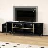 Giantex Black TV Stand for TVs up to 75″, 63-Inch Mid Century Modern Entertainment Center with Flip Door Cabinet, Faux Marble Tabletop, Media Console Table for Living Room Bedroom