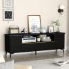 Giantex Black TV Stand for TVs up to 75″, 63-Inch Mid Century Modern Entertainment Center with Flip Door Cabinet, Faux Marble Tabletop, Media Console Table for Living Room Bedroom