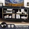 Giantex Black TV Stand for TVs up to 75″, 63-Inch Mid Century Modern Entertainment Center with Flip Door Cabinet, Faux Marble Tabletop, Media Console Table for Living Room Bedroom