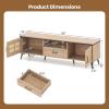 Giantex Boho TV Stand for Tvs up to 65″, Wood Entertainment Center with Storage Cabinets, Drawer, Cable Hole, Metal Legs, Mid Century Modern TV Console Table w/Rattan Doors for Living Room Bedroom