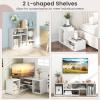 Giantex Bookshelf TV Stand for TVs up to 55″, 2 Pieces Free-Combination Entertainment Center with Storage Cubes, Modern Media TV Console Table, Open Storage Bookcase for Living Room, Bedroom (White)(White)