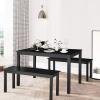 Giantex Dining Table with Bench, Wooden 3 Pcs Kitchen Dining Room Furniture for 4, Modern Studio Collection Table Set with 2 Benches, Dinette Set, Kitchen Small Bench Table Set (Black)(Black)