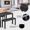 Giantex Dining Table with Bench, Wooden 3 Pcs Kitchen Dining Room Furniture for 4, Modern Studio Collection Table Set with 2 Benches, Dinette Set, Kitchen Small Bench Table Set (Black)(Black)