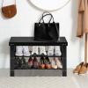 Giantex Entryway Shoe Bench, Bamboo Shoe Shelf Organizer Holds up to 6 Pairs, 3-Tier Natural Shoe Storage Rack Heels, Slippers for Entry, Living Room, Bathroom (Natural)(Black)