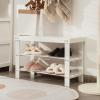 Giantex Entryway Shoe Bench, Bamboo Shoe Shelf Organizer Holds up to 6 Pairs, 3-Tier Natural Shoe Storage Rack Heels, Slippers for Entry, Living Room, Bathroom (Natural)(White)
