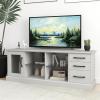 Giantex Farmhouse TV Stand for 73 Inch TV, Wood TV Console Table w/Removable Glass Shelves, Cable Management Holes & Drawers, Rustic Entertainment Center with Storage for Living Room, Bedroom, Grey(Grey)