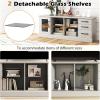 Giantex Farmhouse TV Stand for 73 Inch TV, Wood TV Console Table w/Removable Glass Shelves, Cable Management Holes & Drawers, Rustic Entertainment Center with Storage for Living Room, Bedroom, Grey(Grey)