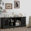 Giantex Farmhouse TV Stand for 73 Inch TV, Wood TV Console Table w/Removable Glass Shelves, Cable Management Holes & Drawers, Rustic Entertainment Center with Storage for Living Room, Bedroom, Grey(Black)