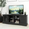 Giantex Farmhouse TV Stand for 73 Inch TV, Wood TV Console Table w/Removable Glass Shelves, Cable Management Holes & Drawers, Rustic Entertainment Center with Storage for Living Room, Bedroom, Grey(Black)