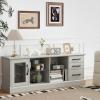 Giantex Farmhouse TV Stand for 73 Inch TV, Wood TV Console Table w/Removable Glass Shelves, Cable Management Holes & Drawers, Rustic Entertainment Center with Storage for Living Room, Bedroom, Grey(Grey)