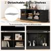 Giantex Farmhouse TV Stand for 73 Inch TV, Wood TV Console Table w/Removable Glass Shelves, Cable Management Holes & Drawers, Rustic Entertainment Center with Storage for Living Room, Bedroom, Grey(Black)