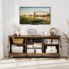 Giantex Farmhouse TV Stand for TVs up to 65″, Entertainment Center with 4 Adjustable Storage Shelves & Tempered Glass Doors, Modern TV Console Table for Bedroom, Living Room(Walnut)