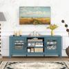 Giantex Farmhouse TV Stand for TVs up to 65″, Entertainment Center with 4 Adjustable Storage Shelves & Tempered Glass Doors, Modern TV Console Table for Bedroom, Living Room(Teal Blue)