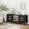 Giantex Farmhouse TV Stand for TVs up to 65″, Entertainment Center with 4 Adjustable Storage Shelves & Tempered Glass Doors, Modern TV Console Table for Bedroom, Living Room(Black)