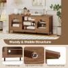 Giantex Farmhouse TV Stand for TVs up to 65″, Entertainment Center with 4 Adjustable Storage Shelves & Tempered Glass Doors, Modern TV Console Table for Bedroom, Living Room(Walnut)