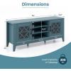 Giantex Farmhouse TV Stand for TVs up to 65″, Entertainment Center with 4 Adjustable Storage Shelves & Tempered Glass Doors, Modern TV Console Table for Bedroom, Living Room(Teal Blue)