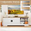 Giantex Farmhouse TV Stand for TVs up to 65″, Entertainment Center with Storage Cabinets, Sliding Doors & Adjustable Shelves, Modern Media TV Console Table for Living Room, Bedroom, White & Oak