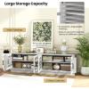 Giantex Farmhouse TV Stand for TVs up to 75”, 4-Door Glass Entertainment Center with 2 Cabinets, Adjustable Shelves, Mid Century Modern Media TV Console Table for Living Room Bedroom, TV Cabinet