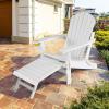 Giantex Folding Adirondack Chair, HDPE Patio Chairs Fire Pit Lounge Chair W/Retractable Ottoman & Cup Holder, Weatherproof Outdoor Adirondack Chairs for Porch, Garden, Backyard (1, Gray)(White)