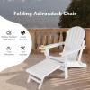 Giantex Folding Adirondack Chair, HDPE Patio Chairs Fire Pit Lounge Chair W/Retractable Ottoman & Cup Holder, Weatherproof Outdoor Adirondack Chairs for Porch, Garden, Backyard (1, Gray)(White)