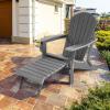 Giantex Folding Adirondack Chair, HDPE Patio Chairs Fire Pit Lounge Chair W/Retractable Ottoman & Cup Holder, Weatherproof Outdoor Adirondack Chairs for Porch, Garden, Backyard (1, Gray)(Grey)