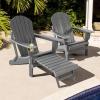 Giantex Folding Adirondack Chair, HDPE Patio Chairs Fire Pit Lounge Chair W/Retractable Ottoman & Cup Holder, Weatherproof Outdoor Adirondack Chairs for Porch, Garden, Backyard (1, Gray)(Grey)