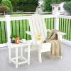 Giantex Folding Adirondack Chair Set, HDPE Weather Resistant Fire Pit Chair Set with 18-Inch Outdoor Side Table, Cup Holder, Lounge Set for Outside, Deck, Backyard, Porch, Poolside, White(White)