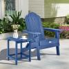 Giantex Folding Adirondack Chair Set, HDPE Weather Resistant Fire Pit Chair Set with 18-Inch Outdoor Side Table, Cup Holder, Lounge Set for Outside, Deck, Backyard, Porch, Poolside, White(Navy)