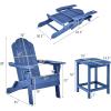 Giantex Folding Adirondack Chair Set, HDPE Weather Resistant Fire Pit Chair Set with 18-Inch Outdoor Side Table, Cup Holder, Lounge Set for Outside, Deck, Backyard, Porch, Poolside, White(Navy)