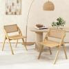 Giantex Folding Dining Chairs Set of 2, Wooden Folding Chair with Rattan Backrest & Seat, Sturdy Rubber Wood Frame, Armless Accent Chairs for Living Room, Kitchen, Wedding Party, No Assembly, Natural(Natural)