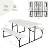 Giantex Folding Picnic Table Bench Set, Outdoor Dining Table Set, Large Camping Table for Patio Deck Lawn Garden Backyard Poolside, Portable Picnic Tables, Weather Resistant Metal Frame, Black(White)