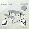 Giantex Folding Picnic Table Bench Set, Outdoor Dining Table Set, Large Camping Table for Patio Deck Lawn Garden Backyard Poolside, Portable Picnic Tables, Weather Resistant Metal Frame, Black(Grey)