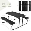 Giantex Folding Picnic Table Bench Set, Outdoor Dining Table Set, Large Camping Table for Patio Deck Lawn Garden Backyard Poolside, Portable Picnic Tables, Weather Resistant Metal Frame, Black(Black)