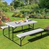Giantex Folding Picnic Table Bench Set, Outdoor Dining Table Set, Large Camping Table for Patio Deck Lawn Garden Backyard Poolside, Portable Picnic Tables, Weather Resistant Metal Frame, Black(White)