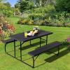 Giantex Folding Picnic Table Bench Set, Outdoor Dining Table Set, Large Camping Table for Patio Deck Lawn Garden Backyard Poolside, Portable Picnic Tables, Weather Resistant Metal Frame, Black(Black)